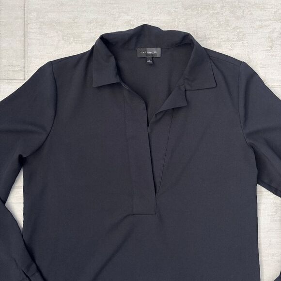 The Limited Blouse Black long Sleeve V Neck Collared Slit Sides XS Tunic Top - Picture 3 of 6